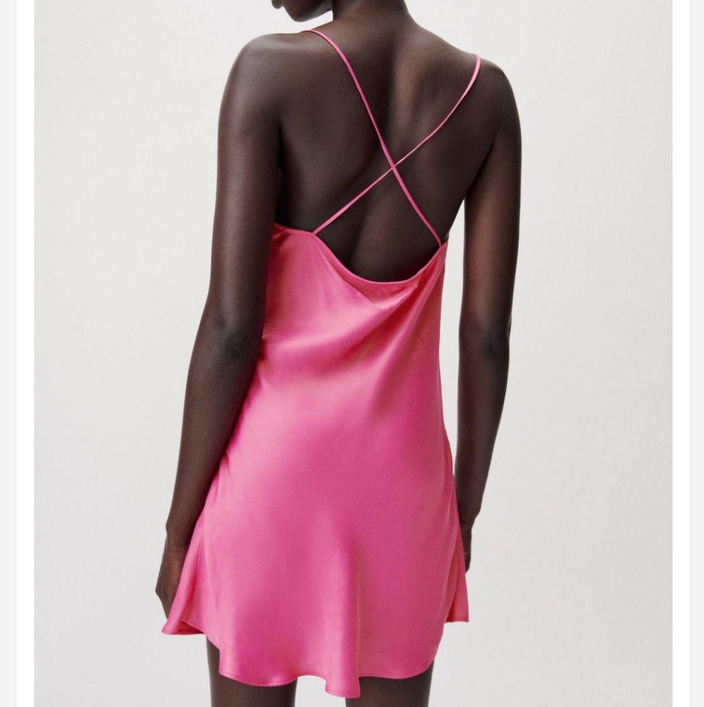 ZARA satin effect mini dress fushia xs